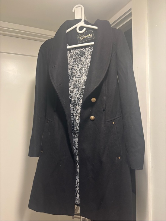 Guess Jackets & Blazers - Guess Black Double-Breasted Pea Coat with Gold Buttons